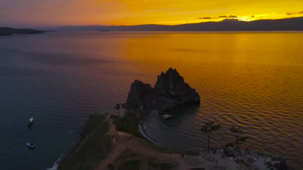 Zachód Słońca Przylądku Burhan Wycieczka Nad Jezioro Baikal — Wideo stockowe