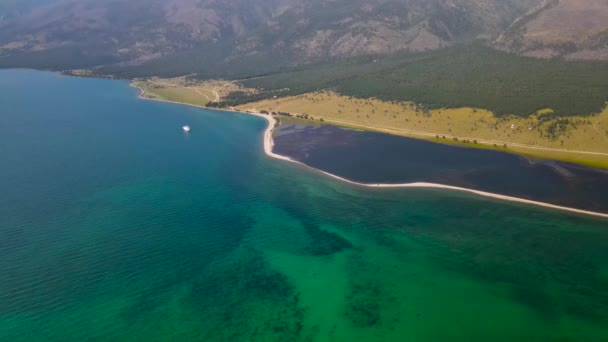 Pittoresque Lac Surkhaytor Nur Séparé Lac Baïkal Par Une Flèche — Video