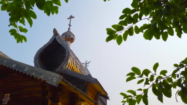 Una Cappella Legno Nel Villaggio Retrò Taltsy Viaggio Lago Baikal — Video Stock