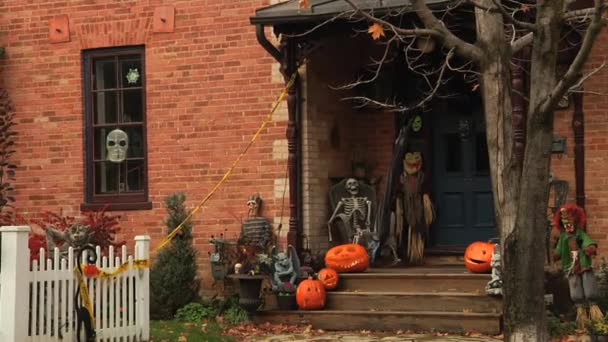 Traditional house decorating. Halloween style. — Stock Video