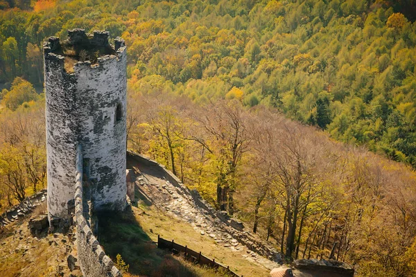 Torre Del Castillo Medieval Gótico Piedra Bezdez Colina Otoño Región — Foto de Stock