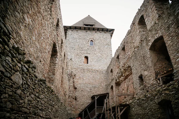 Snowy Winter Medieval Castle Kasperk National Park Sumava Kasperske Hory — ストック写真