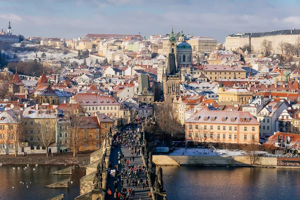 Luftpanoramablick Vom Altstädter Brückenturm Karls Oder Karlsbrücke Und Moldau Winter — Stockfoto