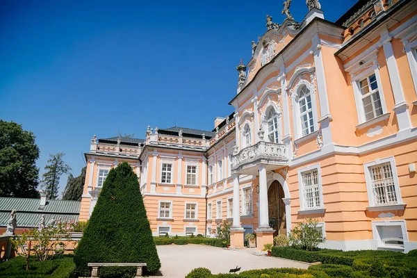 Pink Rococo Chateau Nove Hrady Slott Med Fransk Trädgård Som — Stockfoto