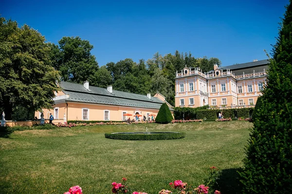 Розовый Rococo Chateau Nove Hrady Замок Французским Садом Названием Малый — стоковое фото