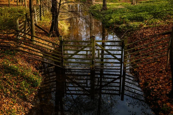 Canal Agua Parque Del Castillo Soleado Día Otoño Pintoresco Arroyo —  Fotos de Stock