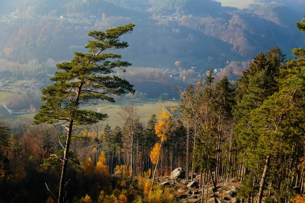 Viewpoint Jizera Valley Sandstone Landscape Bohemian Paradise Sunny Day Autumn Stock Photo