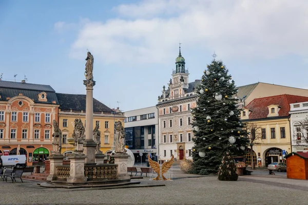 Ville Principale Place Charles Avec Fontaine Baroque Colonne Mariale Maisons — Photo