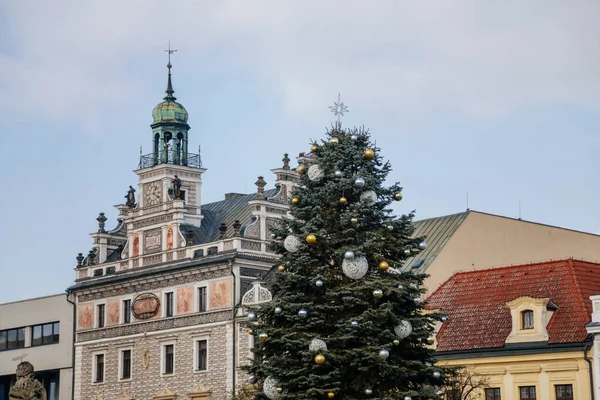 Główne Miasto Plac Karola Renesansowym Historycznym Średniowiecznym Ratuszem Choinka Kolinie — Zdjęcie stockowe