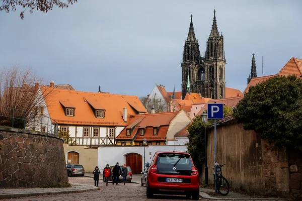 Μεσαιωνική Albrechtsburg Κάστρο Και Γοτθικό Καθεδρικό Ναό Meissner Dom Κτίρια — Φωτογραφία Αρχείου