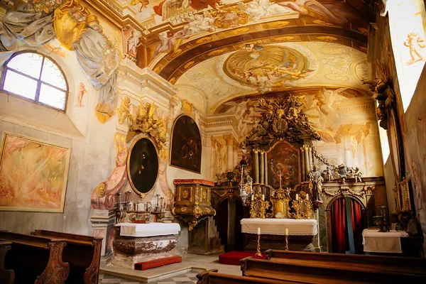 Interior Chapel Conversion Paul Castle Pernstejn Baroque Altarpiece Colored Murals — Stock Photo, Image