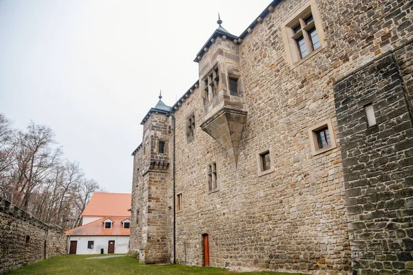 Fortified Medieval Stronghold Moated Gothic Castle Romantic Style National Cultural — Stock Photo, Image