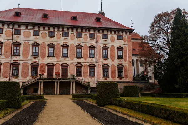 Castle Libochovice Francia Stílusú Park Kert Romantikus Barokk Kastély Télen — Stock Fotó