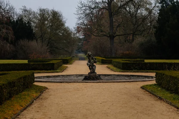 Baroque Fountain Castle Libochovice French Style Park Garden Winter Day — Stock Photo, Image