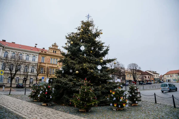 Choinka Rynku Miejskim Karlovo Namesti Roudnicach Nad Labem Czechy Środkowe — Zdjęcie stockowe