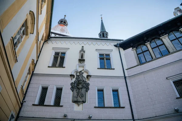 Mittelalterliche Renaissance Wasserburg Mit Fachwerkturm Schnee Einem Sonnigen Wintertag Historisches — Stockfoto