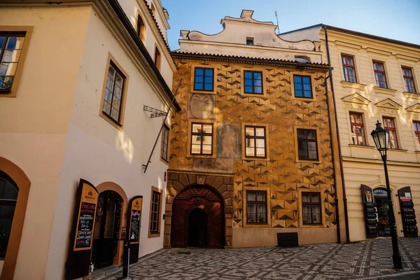 Hradcany Town Hall Beautiful Renaissance House Facade Richly Decorated Figural — Stock Photo, Image