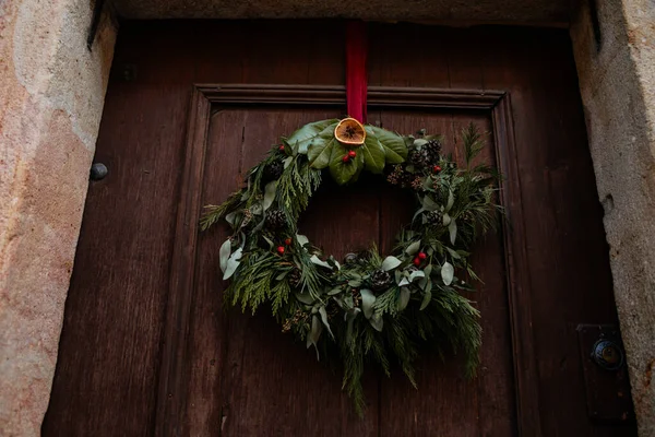 Couronne Noël Classique Décoration Vue Face Une Couronne Noël Traditionnelle — Photo