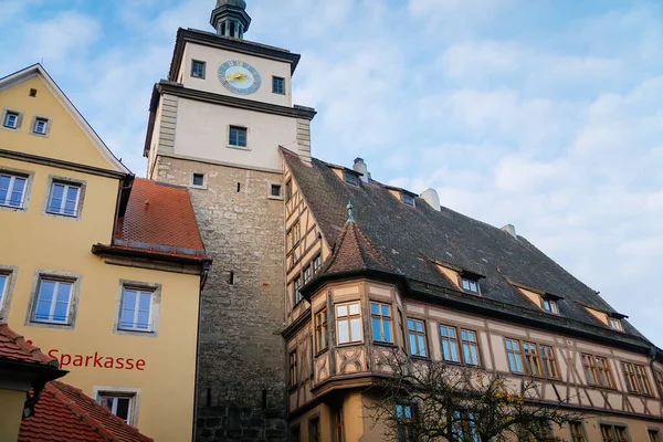 Reloj Gótico Medieval White Tower Weisser Turm Casa Entramado Madera — Foto de Stock