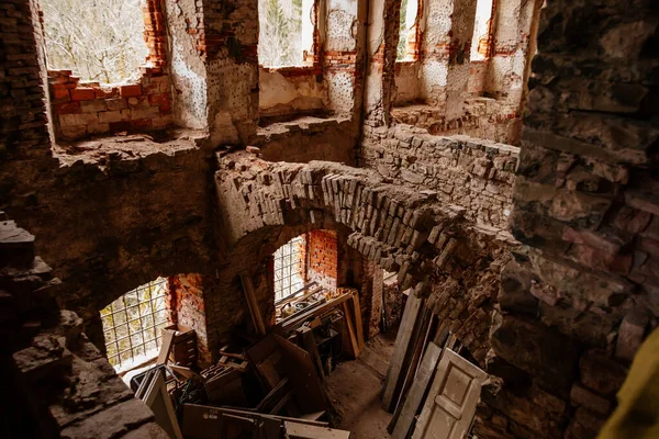 Interior Castelo Paredes Tijolos Obras Restauro Ruínas Horni Hrad Fragmentos — Fotografia de Stock