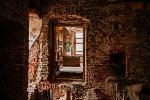 Interior Castelo Paredes Tijolos Obras Restauro Ruínas Horni Hrad Fragmentos — Fotografia de Stock