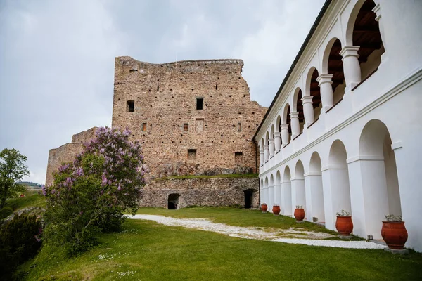 Castelo Medieval Gótico Velhartice Dia Ensolarado Mansão Branca Fachada Com — Fotografia de Stock