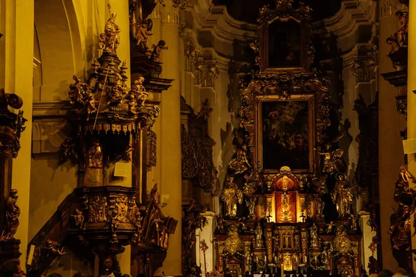 Decorative Interior Church Tomas Gilded Ornamented Baroque Main Altar Marble — Stock Photo, Image