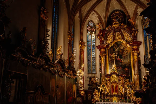 Interior Decorativo Igreja Henry Kunhuty Dourado Ornamentado Altar Mor Barroco — Fotografia de Stock