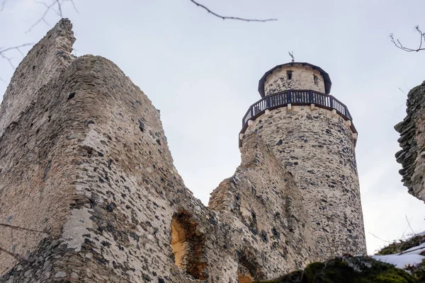 Középkori Gótikus Vár Kostomlaty Vagy Sukoslav Szürke Rom Dombon Napsütéses — Stock Fotó