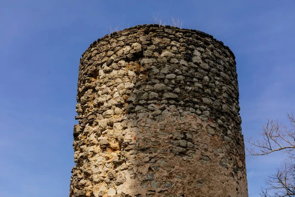 Średniowieczny Gotycki Zamek Kostomlaty Lub Sukoslav Szary Kamienny Ruiny Wzgórzu — Zdjęcie stockowe