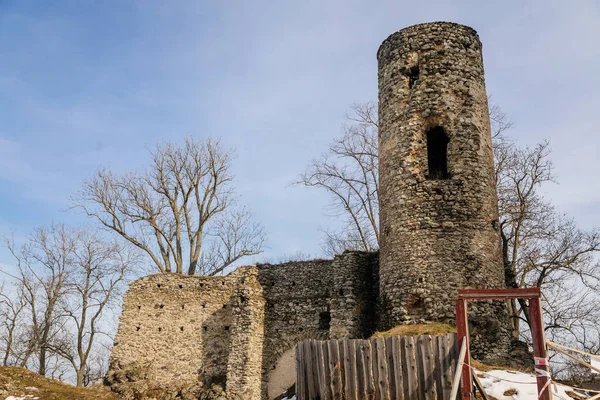 Medieval Gothic Castle Kostomlaty Sukoslav Grey Stone Ruin Hill Sunny — Stock Photo, Image