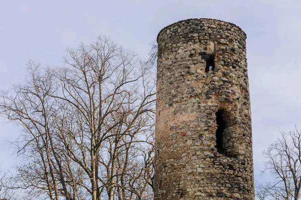 Castelo Gótico Medieval Kostomlaty Sukoslav Ruína Pedra Cinzenta Colina Dia — Fotografia de Stock