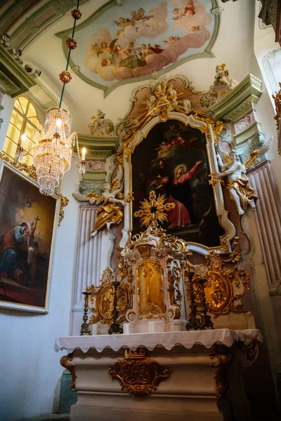 Capela Visitação Virgem Maria Interior Decorado Com Pinturas Telas Ilusórias — Fotografia de Stock