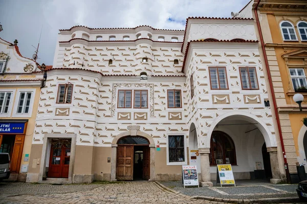 Pelhrimov Czech Republic July 2021 Narrow Picturesque Street Colorful Medieval — Stock Photo, Image