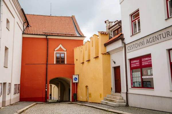 Pelhrimov Czech Republic July 2021 Narrow Picturesque Street Colorful Medieval — Stock Photo, Image