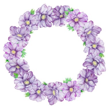 Suluboya el, beyaz arka planda yeşil yapraklı mor şakayıklar çizdi. Tebrik kartları, düğün davetiyeleri, menü, etiketler, tekstil ve diğerleri için harika.