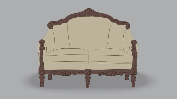 Hermoso sofá clásico sobre una base de madera — Vector de stock