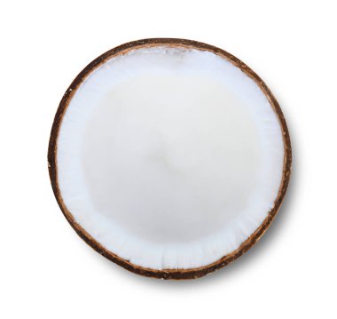 Hindistan cevizinin yarısı beyaz arkaplan arkaplan görüntüsünde kameradan izole edildi