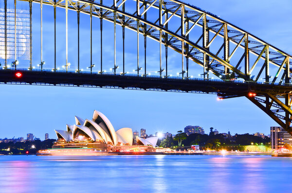 Sydney Harbor Bridge and Opera House at twilight 