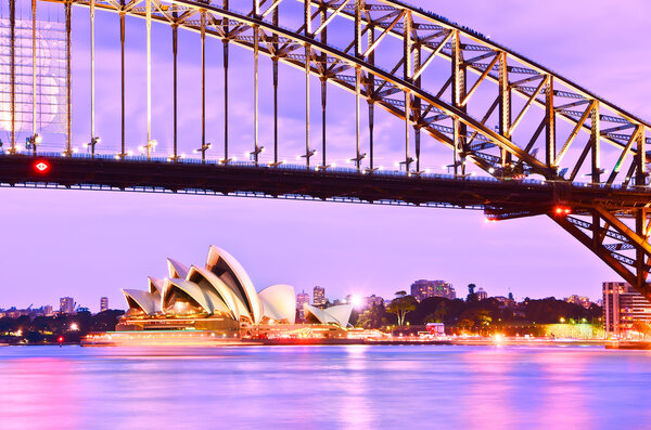 Sydney Harbor Bridge and Opera House at twilight 