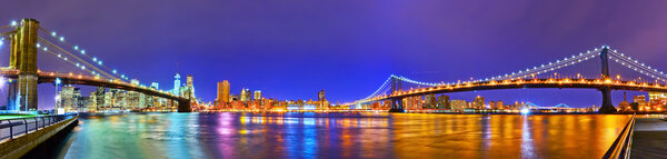 Panorama of New York City from Brooklyn at night