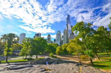 New York 'ta güneşli bir günde Central Park manzarası.
