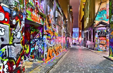 Melbourne renkli grafiti sanat gece görünümü