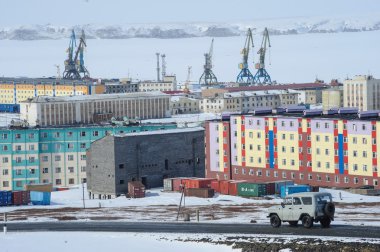 Chukotka Pevek - the northernmost city in Russia. Housing estate clipart