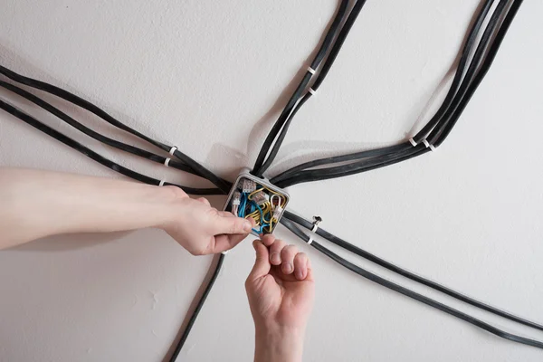 Installation of the electrical junction box — Stock Photo, Image