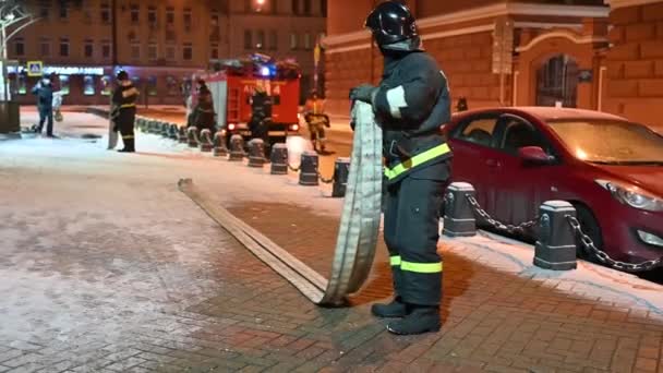 Saint Petersburg Russia Styczeń 2021 Ćwiczenia Straży Pożarnej Ministerstwa Sytuacji — Wideo stockowe