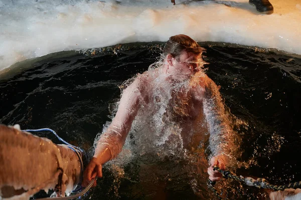 Saint Petersburg Russia January 2021 Traditional Orthodox Baptism Immersion Cold — Stock Photo, Image
