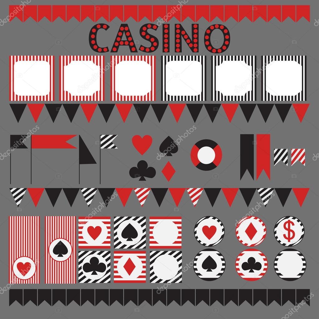 Printable tribal set of vintage casino party elements. 