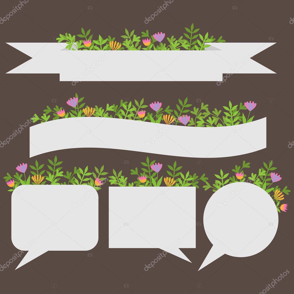 Colorful cute floral set with leaves and flowers