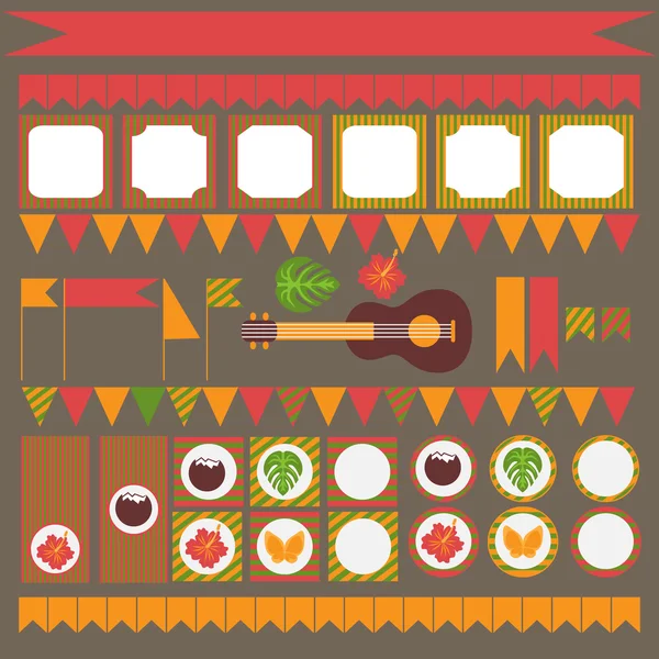 Printable set of hawaii party elements. Templates, labels, icons, flags and wraps — Stock Vector